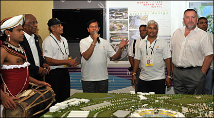 Mr Cabraal in Sri Lanka showroom in St Kitts (photo: Sri Lanka sports ministry)
