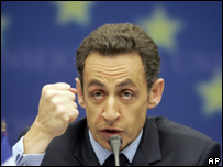 O presidente da França e da UE, Nicolas Sarkozy, durante reunião sobre mudanças climáticas