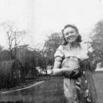 Peggy Overin, with a banjo, entertaining the troops circa 1943.