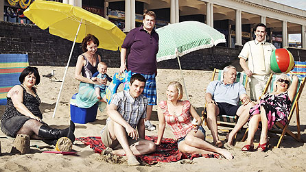 Gavin And Stacey series 3: Ruth Jones as Nessa; Melanie Walters as Gwen; Baby Neil; Mat Horne as Gavin; James Corden as Smithy; Joanna Paige as Stacey; Larry Lamb as Mick; Rob Brydon as Uncle Bryn; Alison Steadman as Pamela/ © Todd Antony/Baby Cow