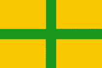 Lincolnshire flag design 6 - Green cross on a yelow background.