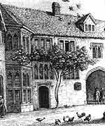 An engraved drawing by Peter Hall of a Salisbury workhouse