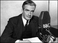 Anthony Eden speaking into a BBC microphone