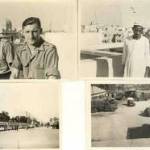Left, with Paddy O'Ryan on the roof of the flat. Khalil who looked after us. The train had evacuated British families from Palestine (Israel). MFO Depot, note wire cages on trucks to stop theft.