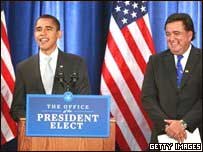 O presidente eleito dos Estados Unidos, Barack Obama, e o governador do Estado americano do Novo México, Bill Richardson