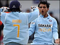 Ganguly takes a wicket for India