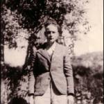 Jack, pictured at Les Oasis, Sens, between 22nd and 24th June 1944, wearing his RAF shirt but borrowed jacket and trousers. Notice that his forehead is still swollen.