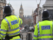Backs of two policemen