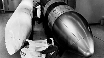 Life-size models of the nuclear Polaris A3 missile, 1968