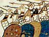 Harold's soldiers in a 'shield-wall' formation, resisting attack