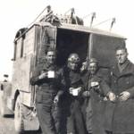 Army brew up - on the road somewhere. At the rear of wireless truck.