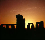 The stones of Stonehenge seen at sunrise